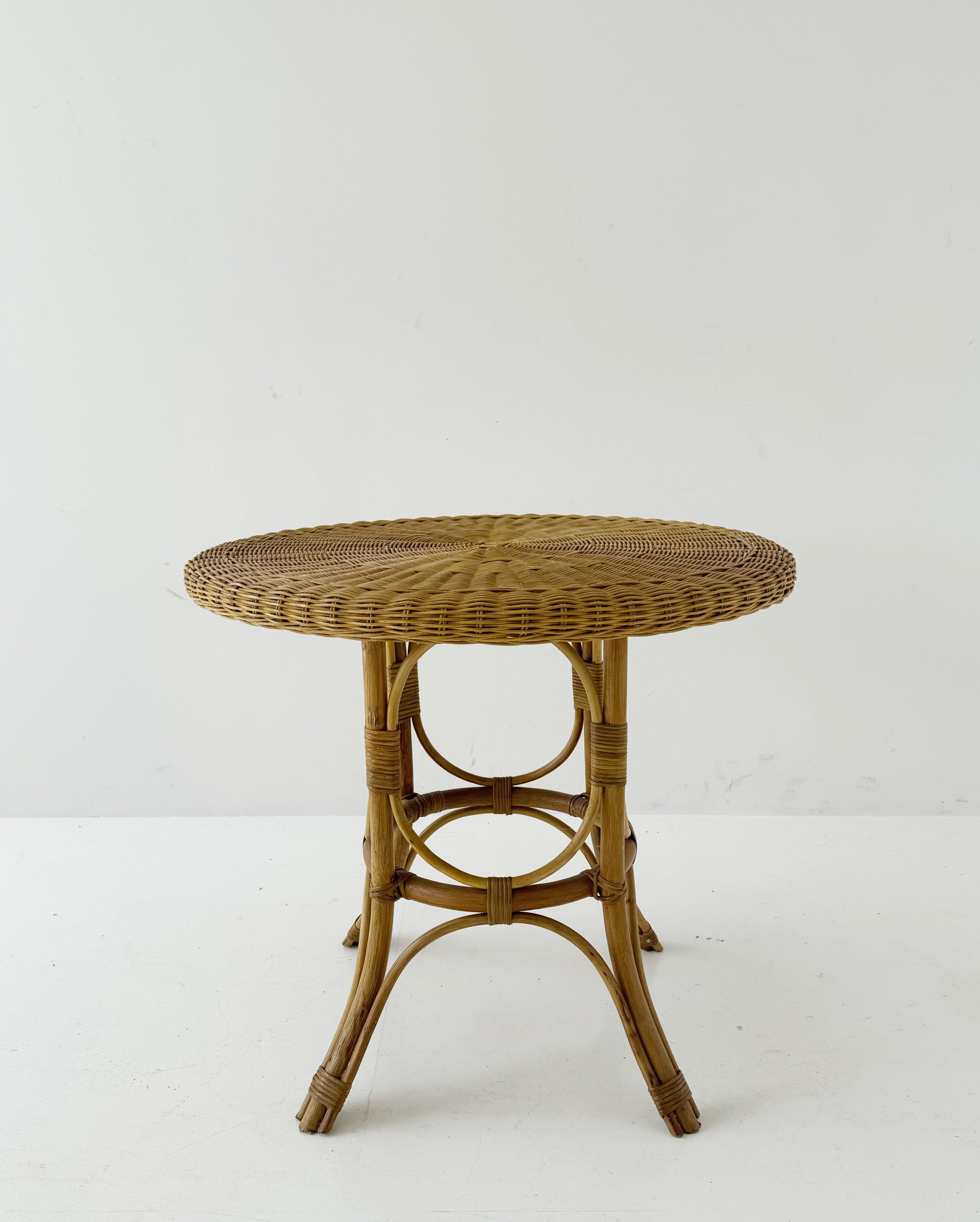 Round woven rattan table, 1960