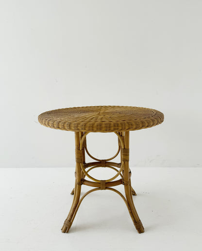 Round woven rattan table, 1960
