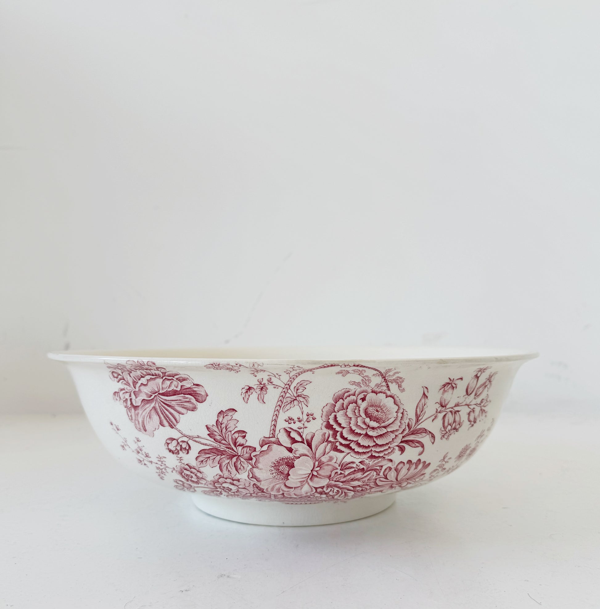 Large Staffordshire pottery bowl with floral decoration