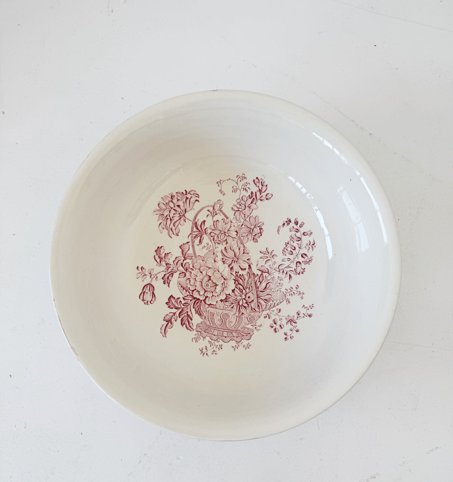 Large Staffordshire pottery bowl with floral decoration