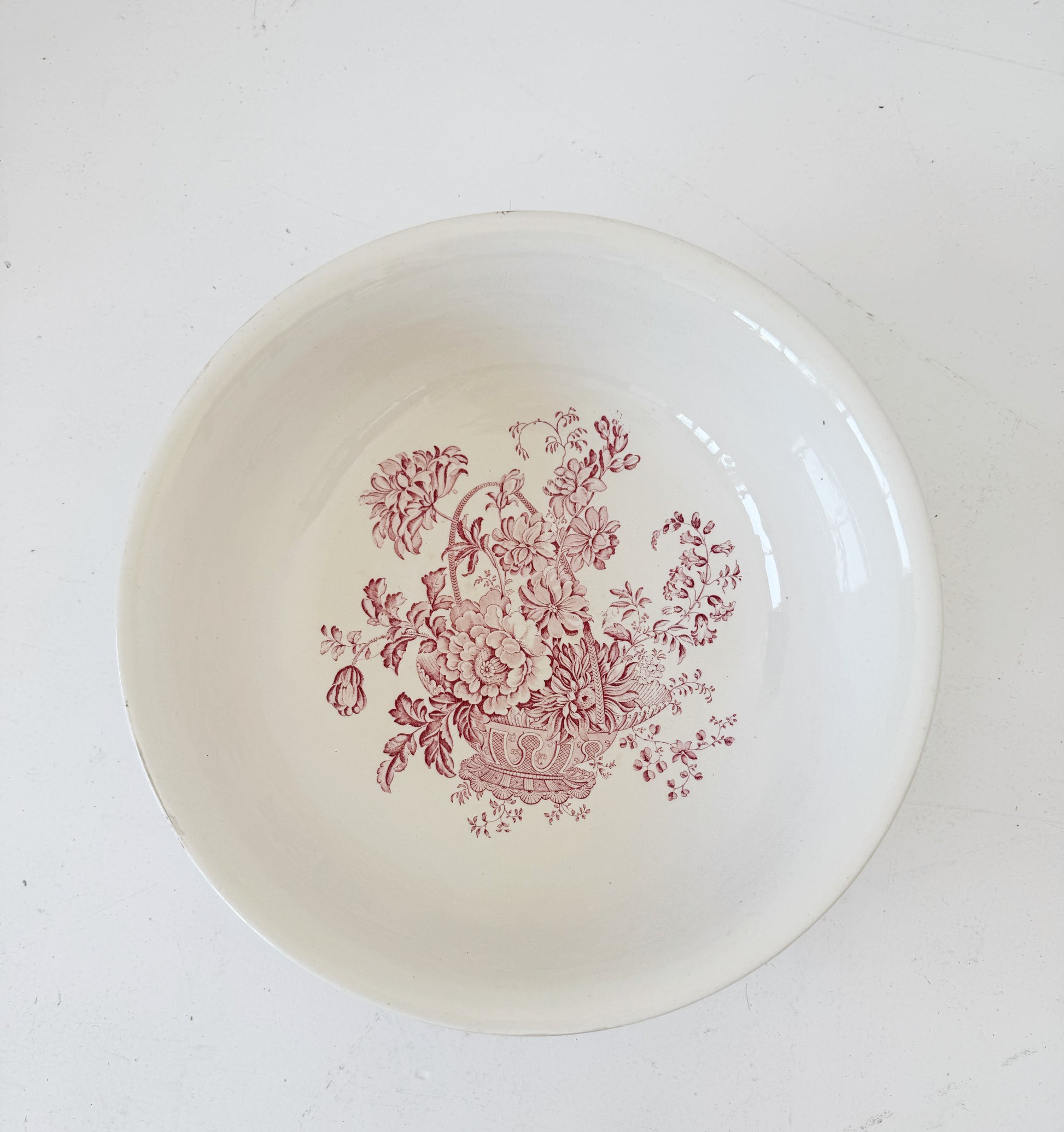 Large Staffordshire pottery bowl with floral decoration