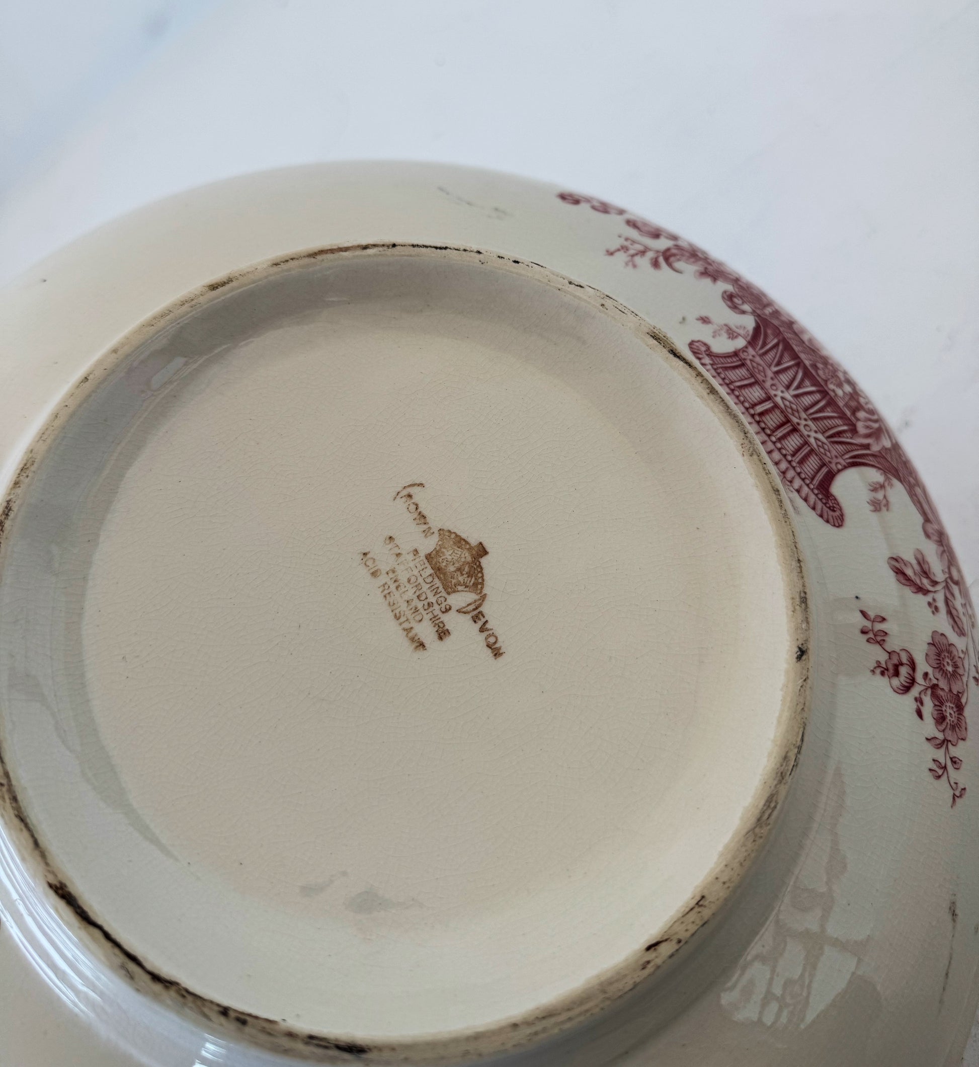 Large Staffordshire pottery bowl with floral decoration