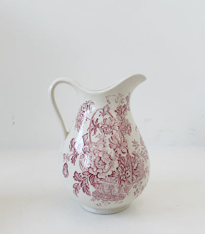 Staffordshire pottery jug with pink floral decoration – 1960s