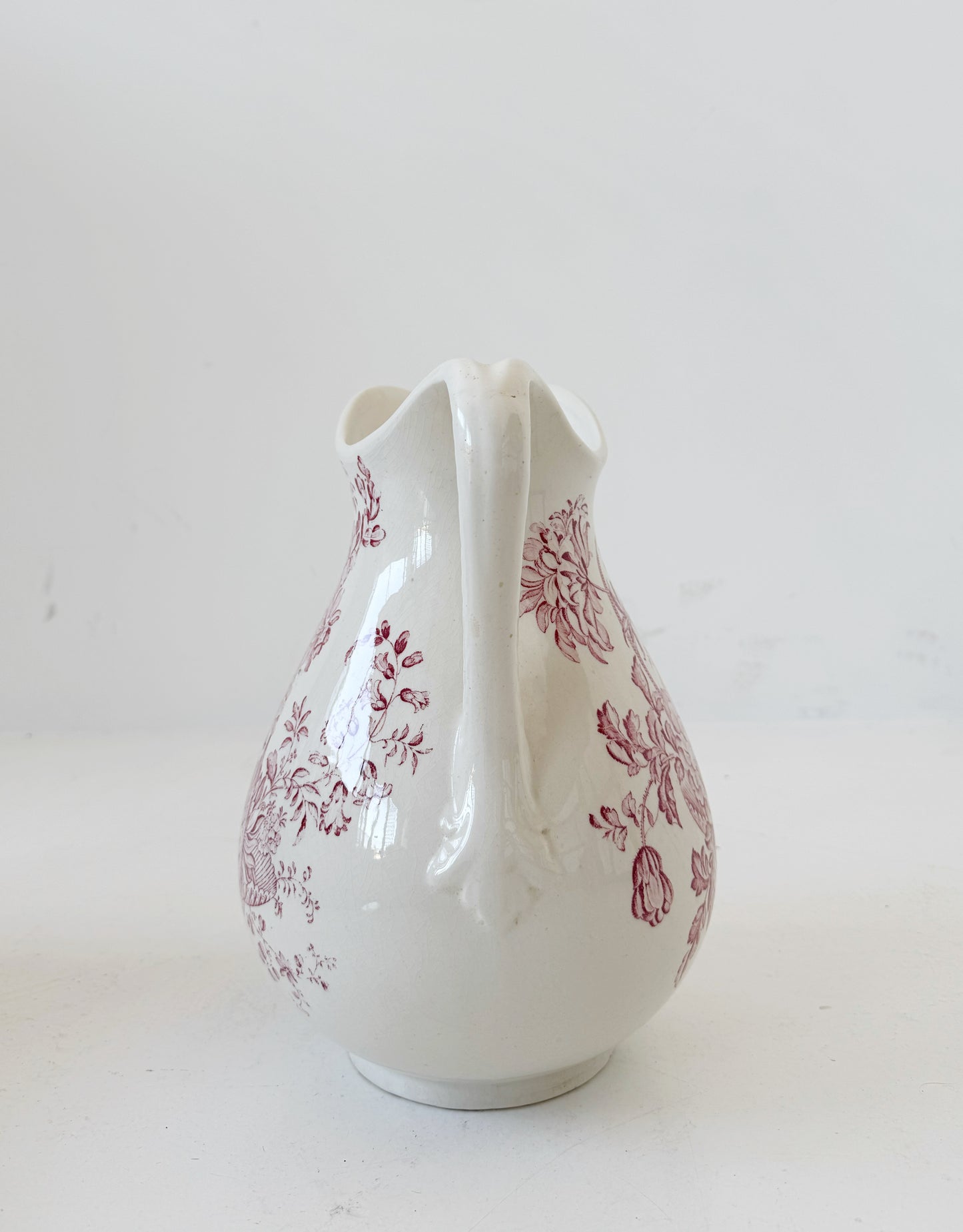 Staffordshire pottery jug with pink floral decoration – 1960s