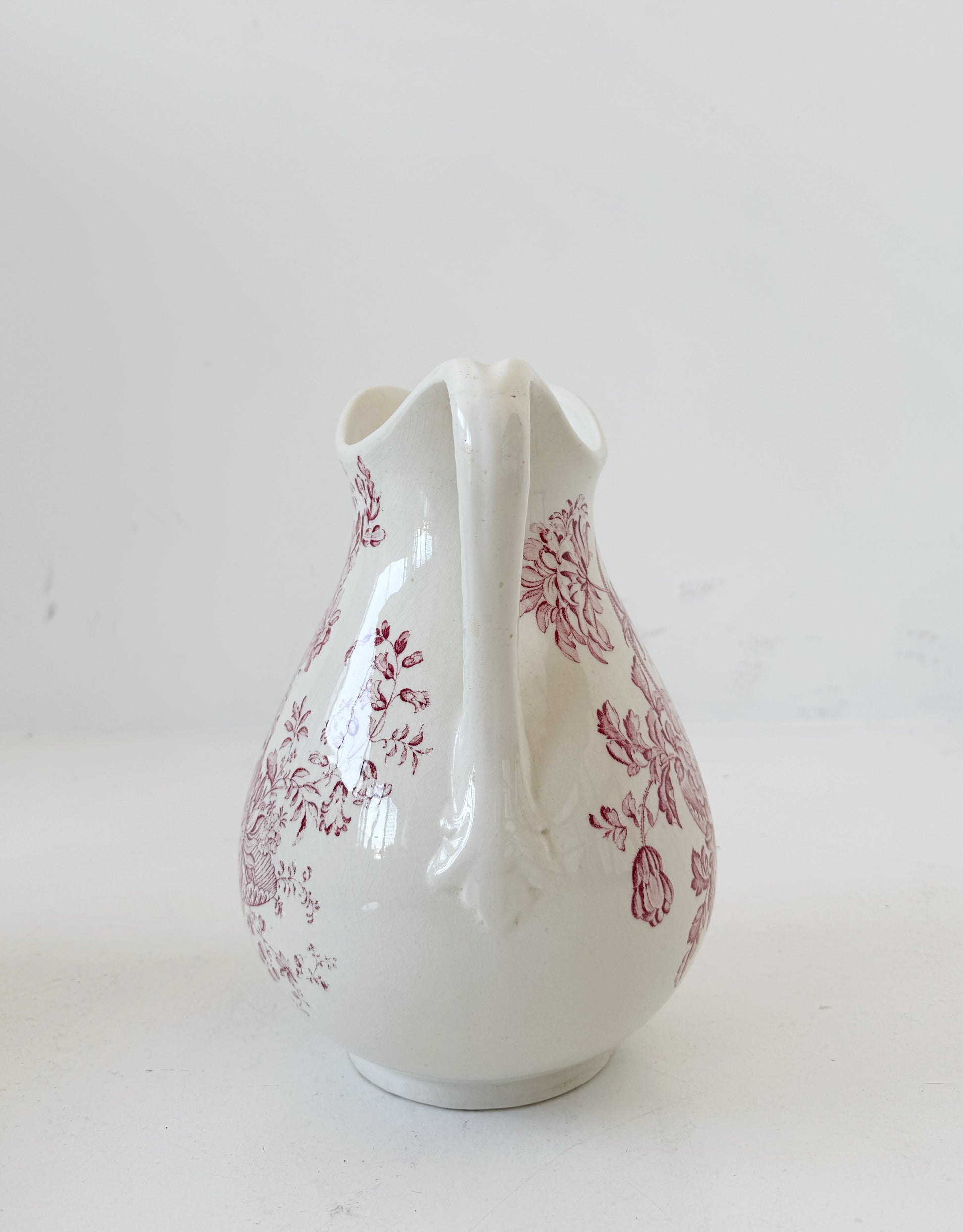 Staffordshire pottery jug with pink floral decoration – 1960s