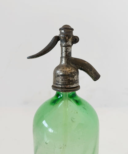 Green glass soda water with metal dispenser – 1960s