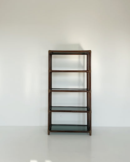 Wicker and glass bookcase