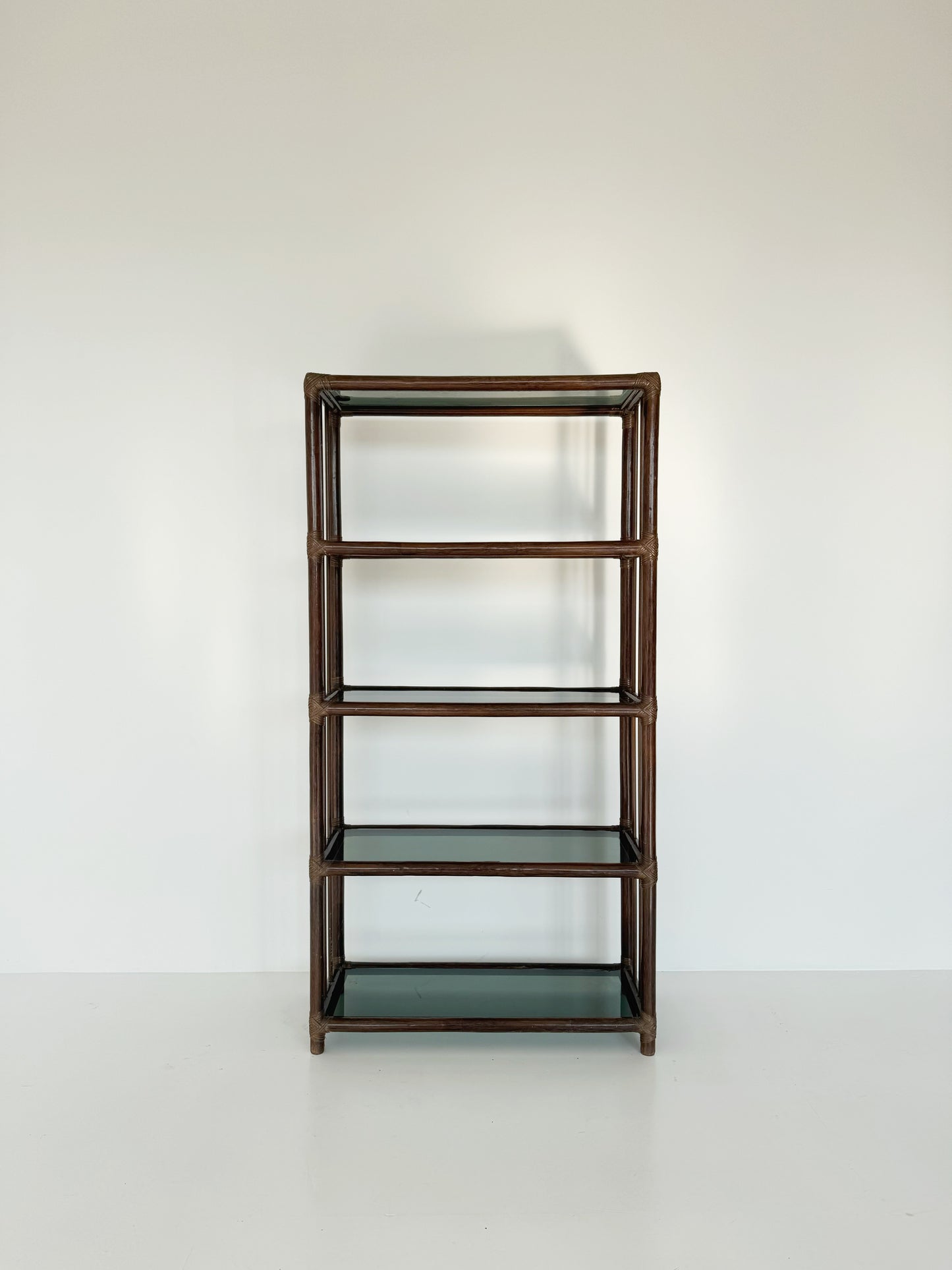 Wicker and glass bookcase