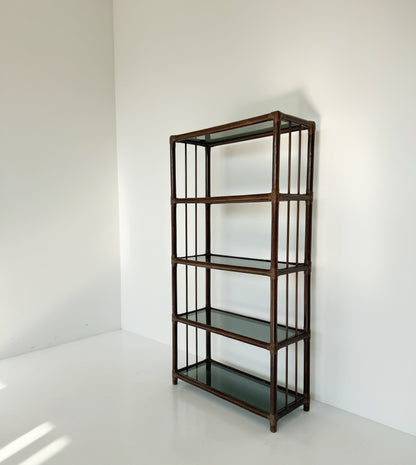 Wicker and glass bookcase