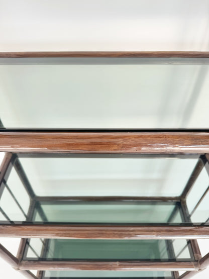 Wicker and glass bookcase