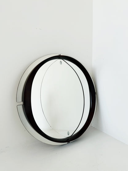 1970s Oval Mirror with a Geometric Metal Frame