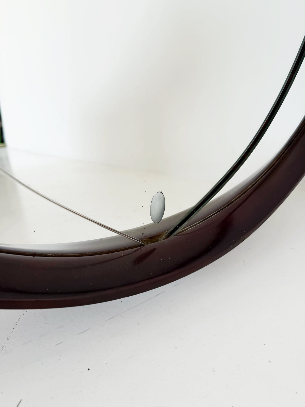 1970s Oval Mirror with a Geometric Metal Frame