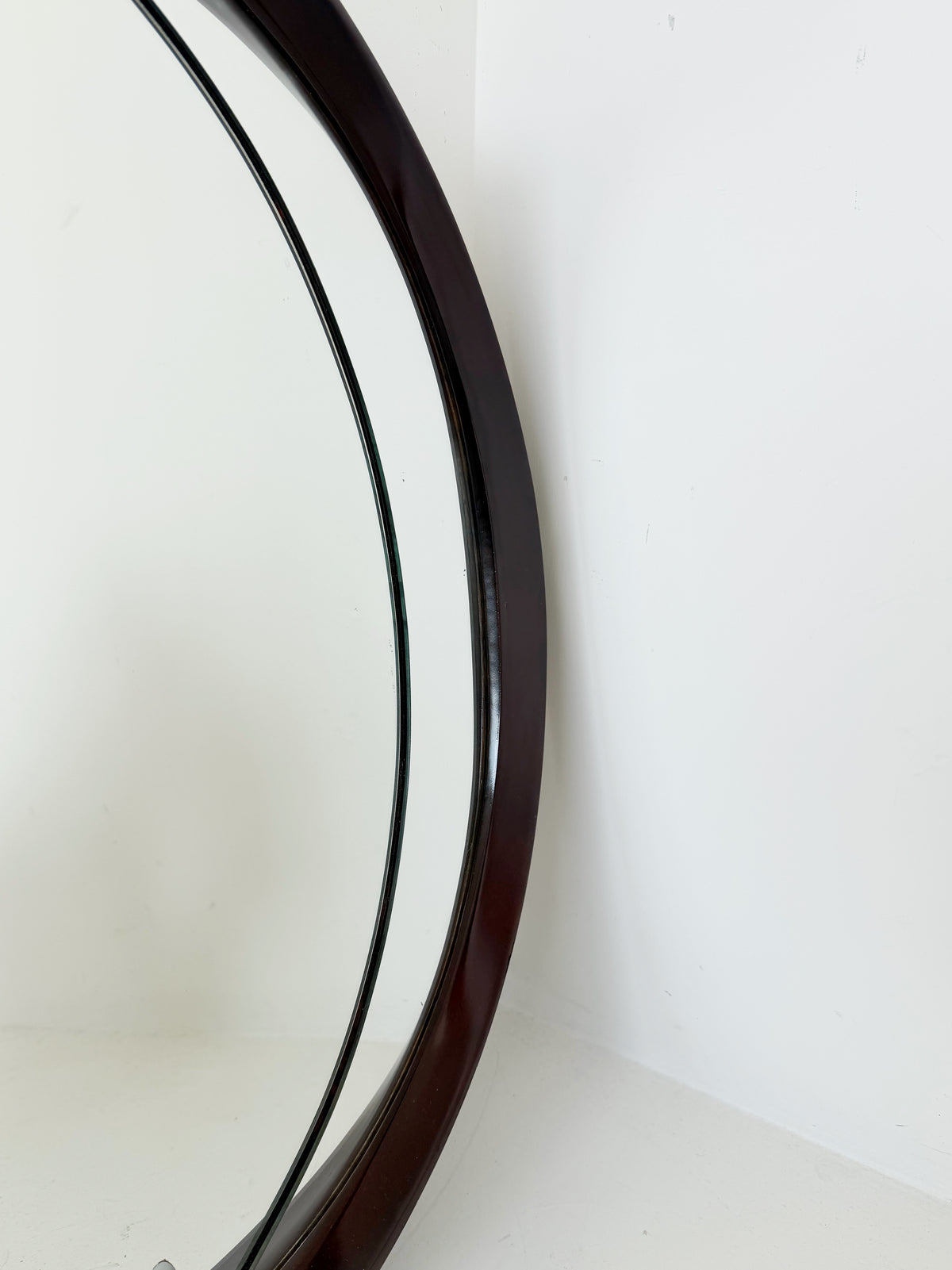 1970s Oval Mirror with a Geometric Metal Frame