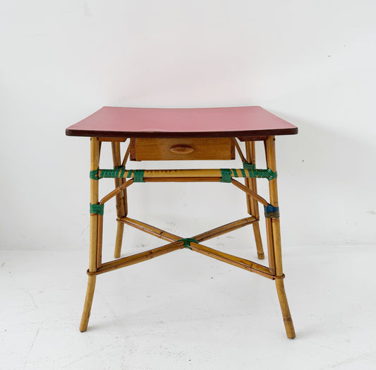 Tavolino da caffè in bambù con cassetto – anni '50/'60
