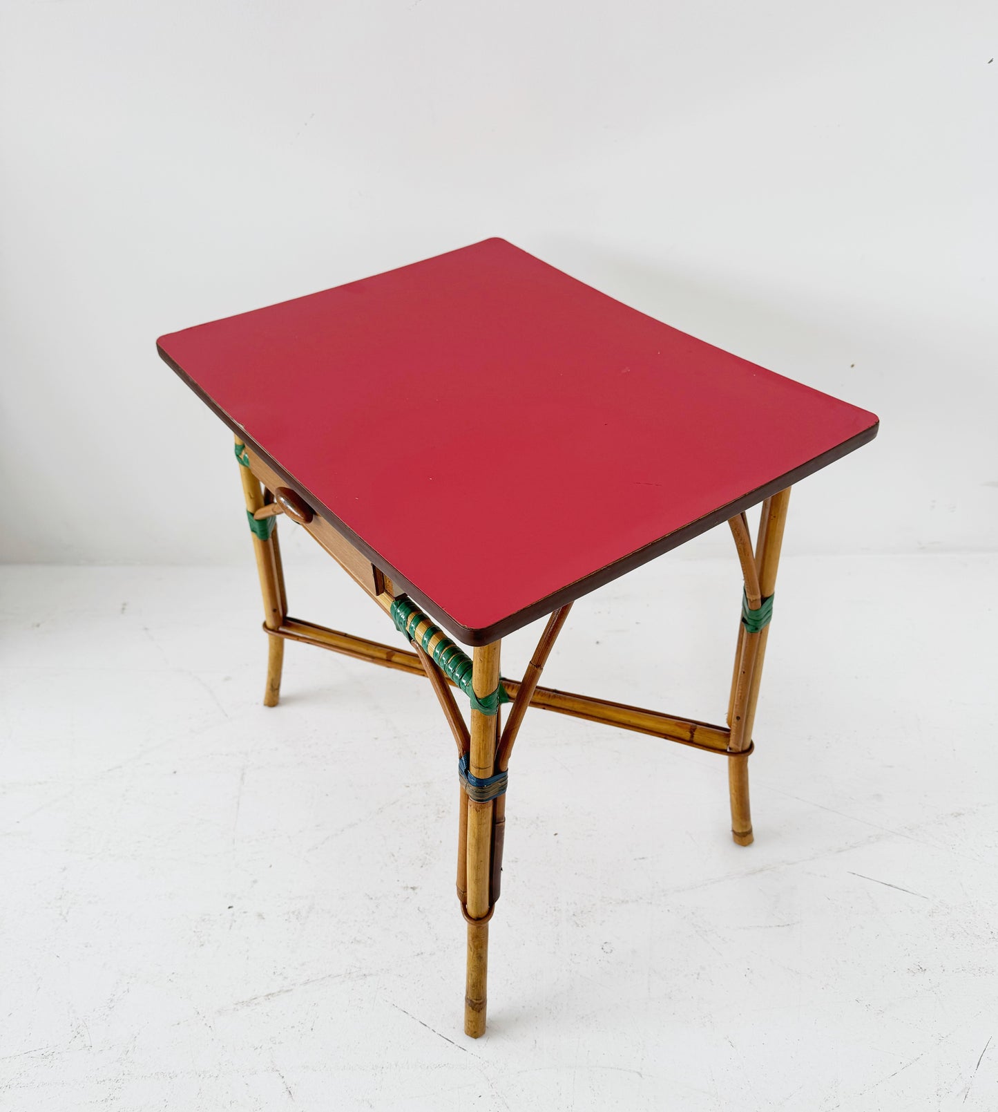 Tavolino da caffè in bambù con cassetto – anni '50/'60