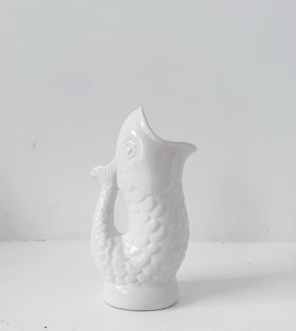 Vintage fish-shaped pitcher signed by Costa – White glazed ceramic