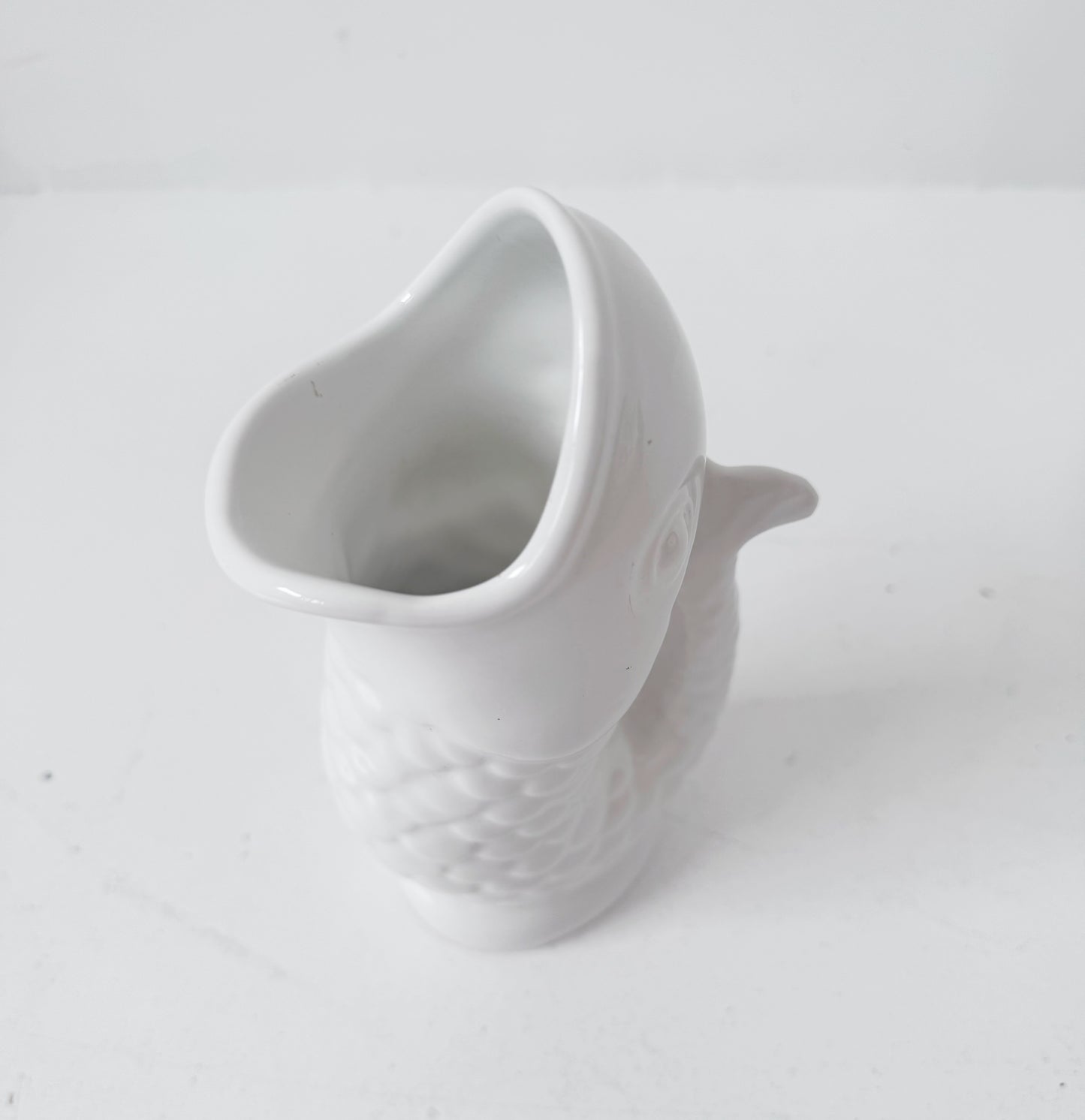 Vintage fish-shaped pitcher signed by Costa – White glazed ceramic
