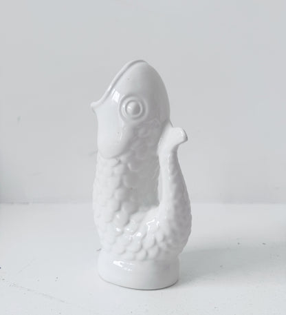 Vintage fish-shaped pitcher signed by Costa – White glazed ceramic