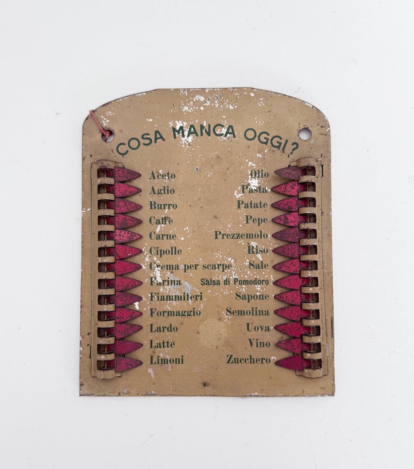 "What's Missing Today?" Tin Kitchen Sign – Italy, 1950s