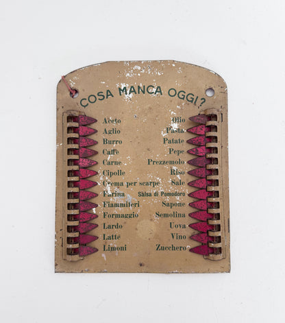 "What's Missing Today?" Tin Kitchen Sign – Italy, 1950s
