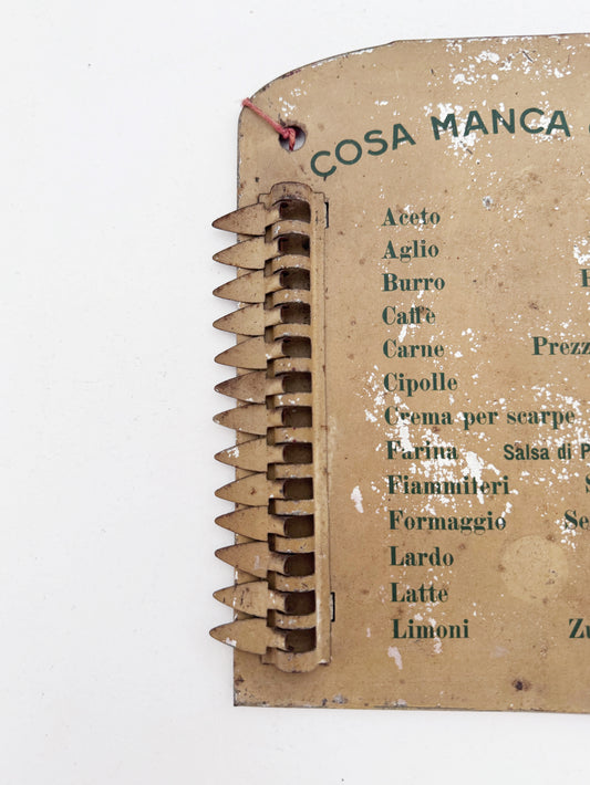 "What's Missing Today?" Tin Kitchen Sign – Italy, 1950s