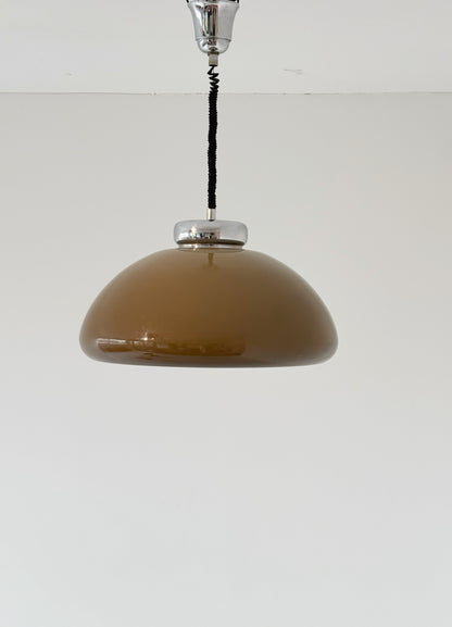 Vintage Tronconi chandelier in brown plexiglass and white glass