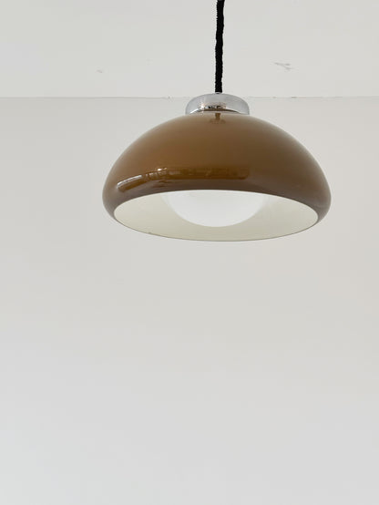 Vintage Tronconi chandelier in brown plexiglass and white glass