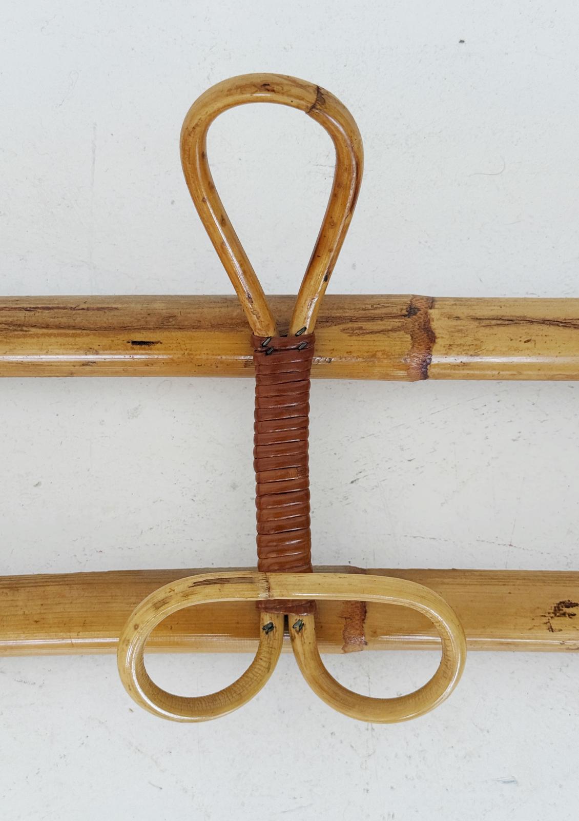 Bamboo and Rattan Wall Coat Rack, 1970s