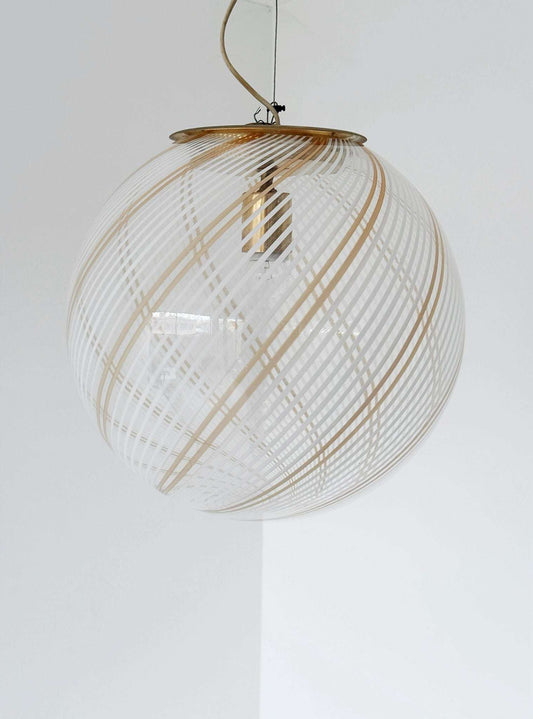 Spiral Blown Glass Pendant Lamp – 1970s