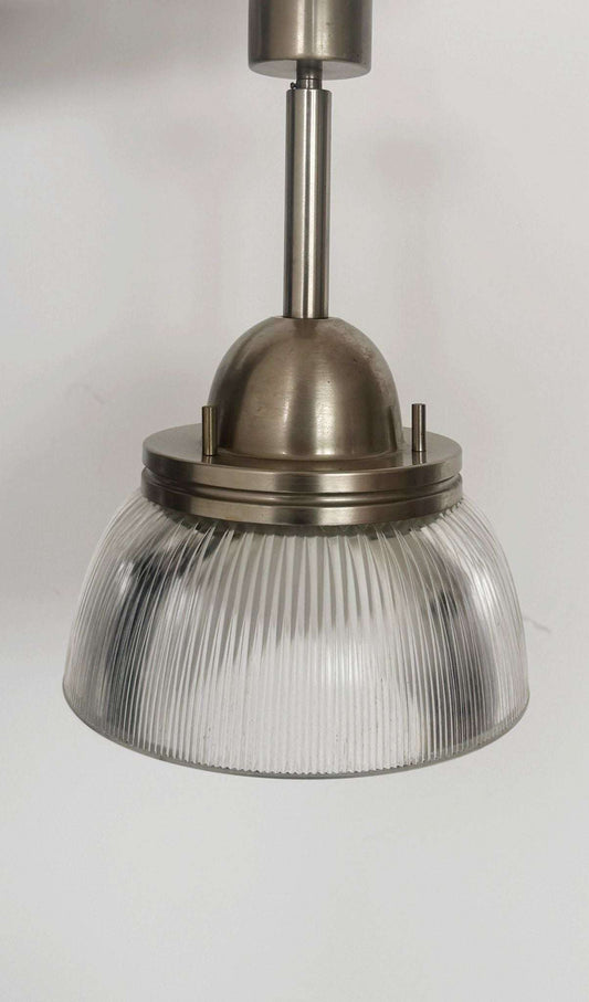 Pendant lamp in ribbed glass and satin-finish metal, 1960s