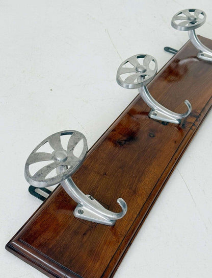 1960s wall coat rack with aluminum hooks
