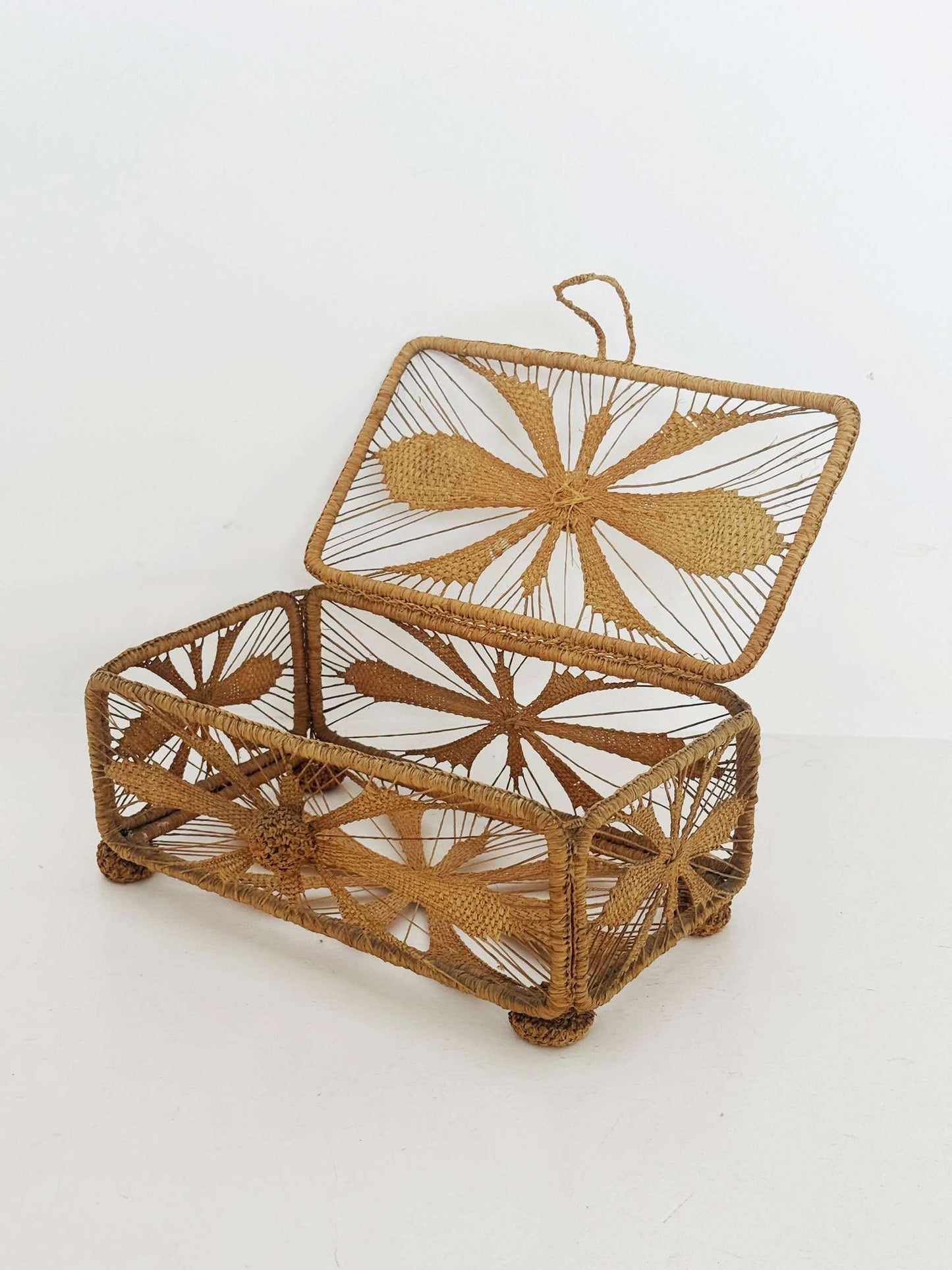 Woven raffia storage box, Italian-made