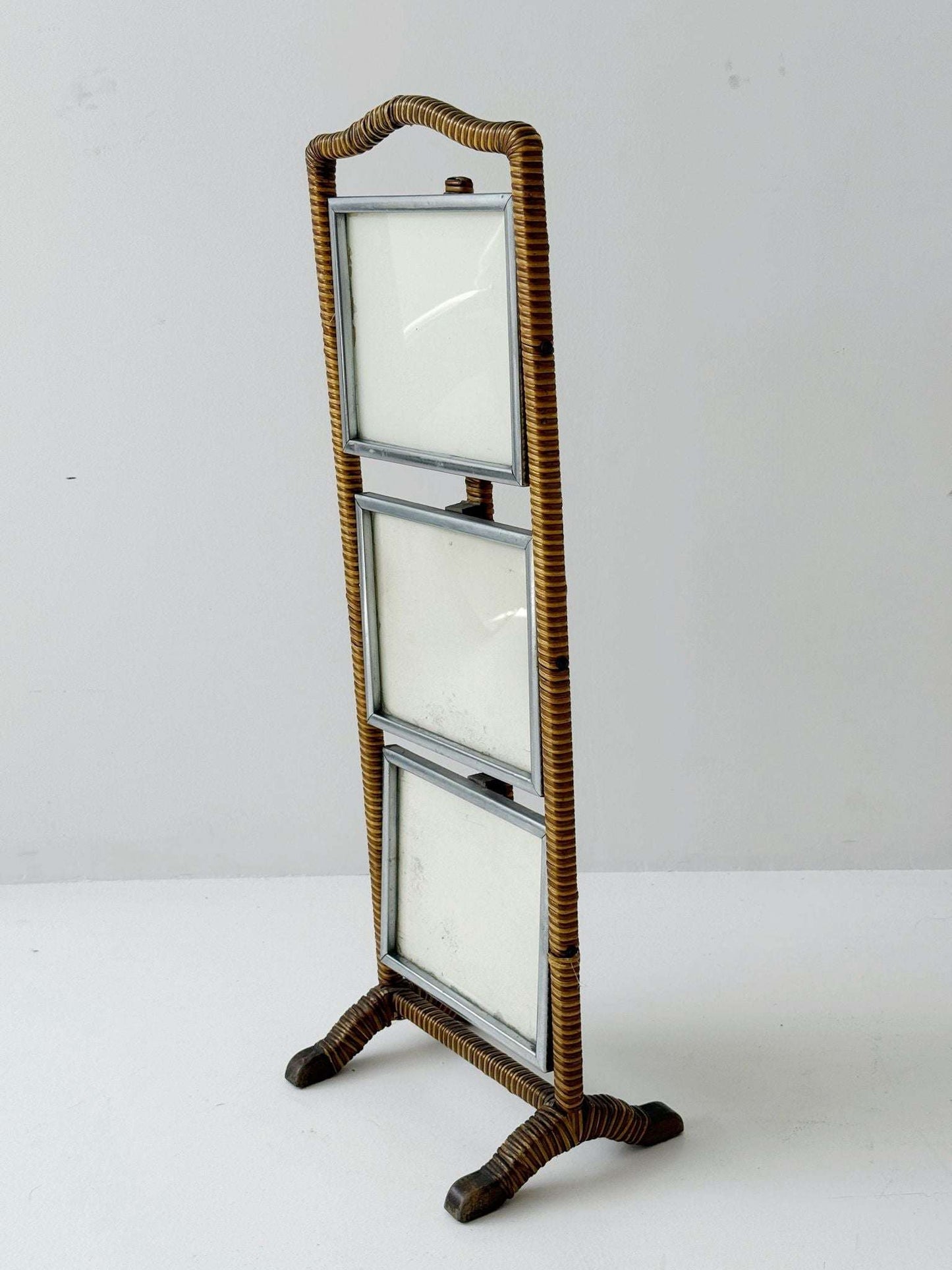Three-tier folding rattan and metal side table