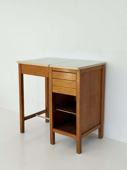 Compact writing desk with fold-out top, 1950s