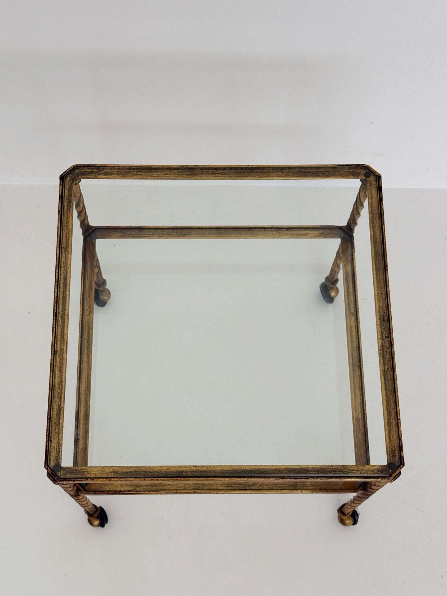 Gilded iron and glass coffee table, 1950s
