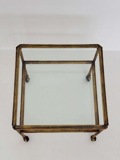 Gilded iron and glass coffee table, 1950s