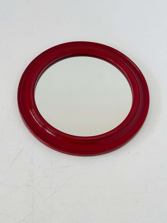 Round mirror with red lacquered wooden frame, 1970s
