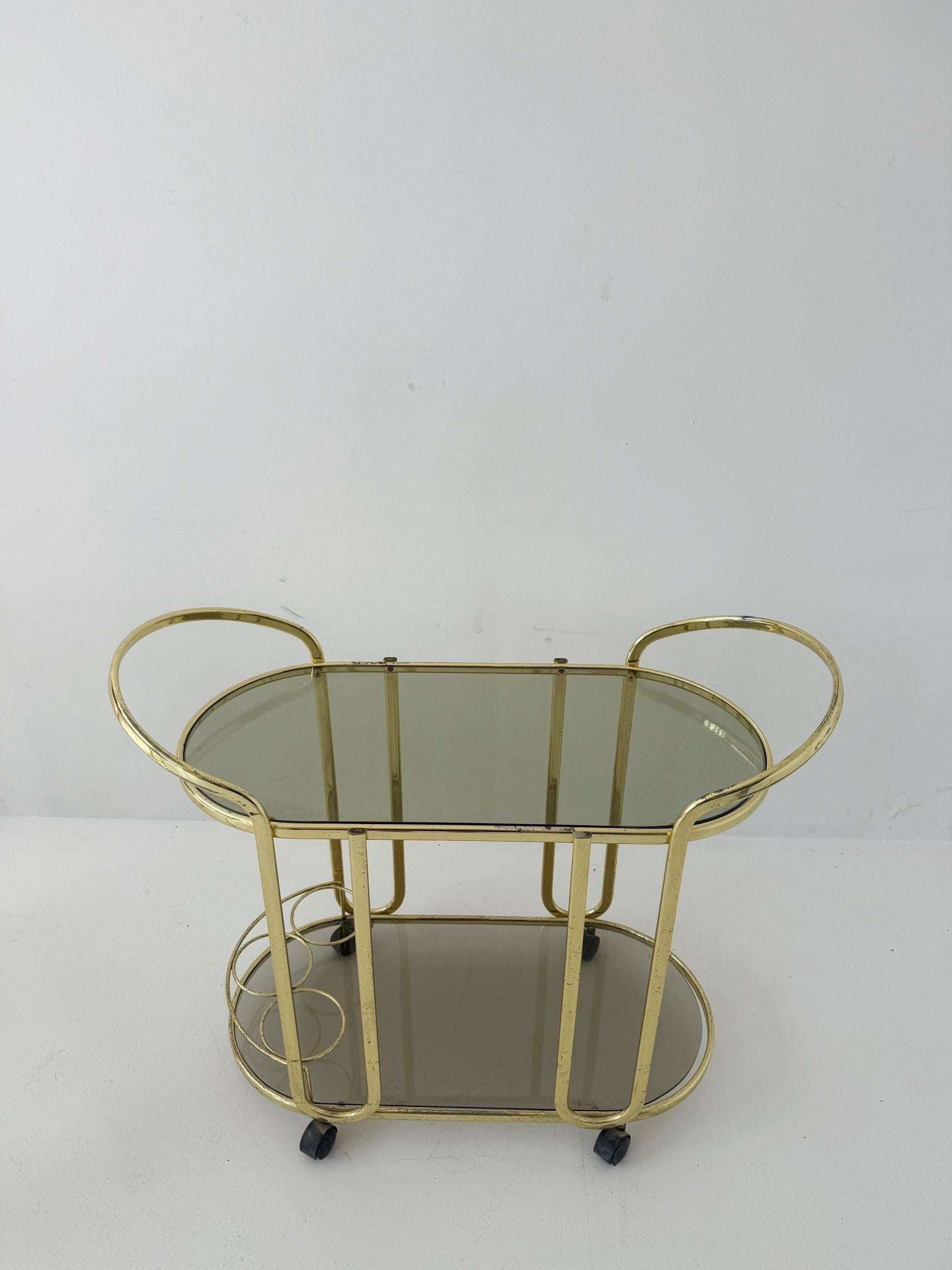 Italian Brass-Plated Metal and Smoked Glass Serving Cart, 1970s