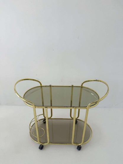 Italian Brass-Plated Metal and Smoked Glass Serving Cart, 1970s