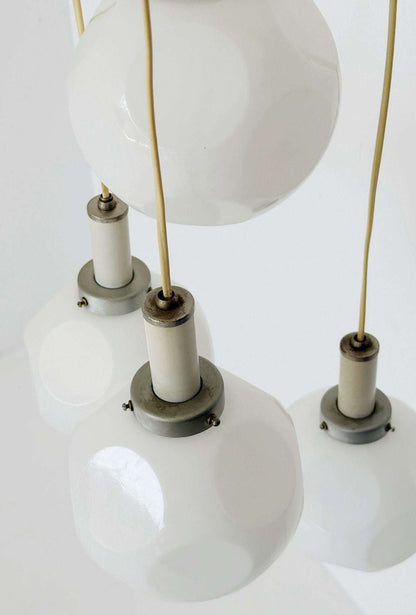 Four-light chandelier in white opal glass, 1970s