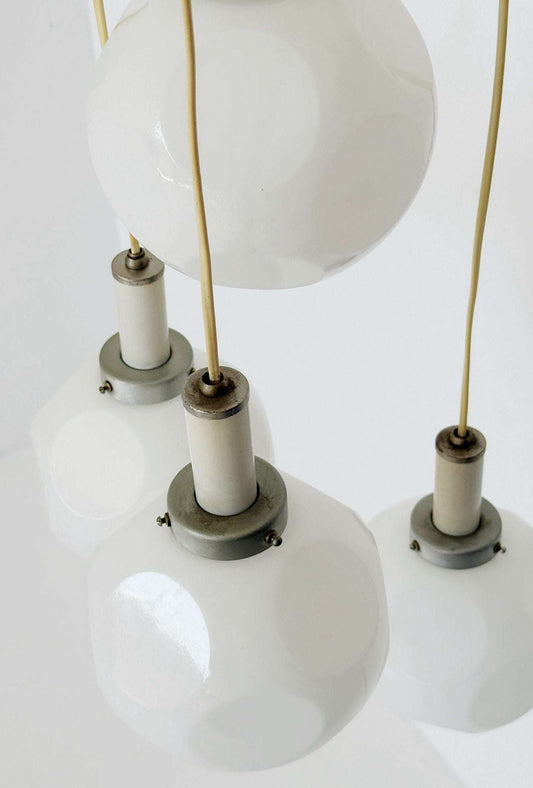 Four-light chandelier in white opal glass, 1970s