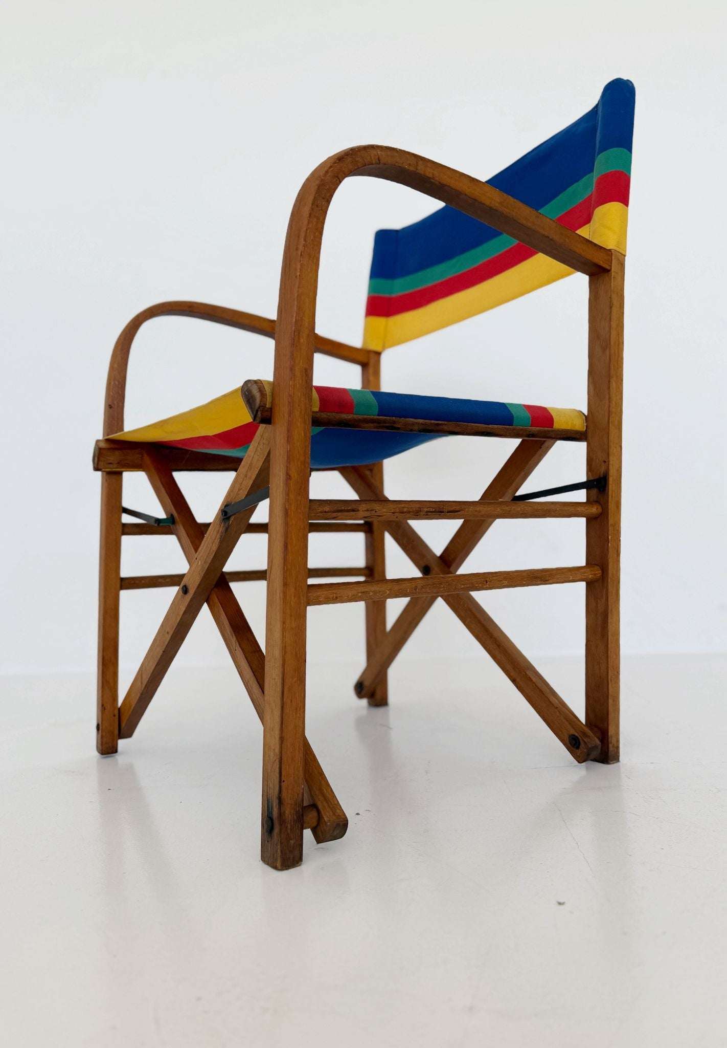 1960s wooden director's chair with multicolored fabric