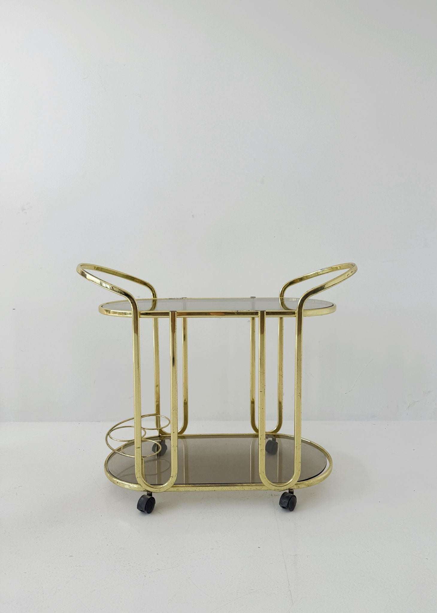 Italian Brass-Plated Metal and Smoked Glass Serving Cart, 1970s