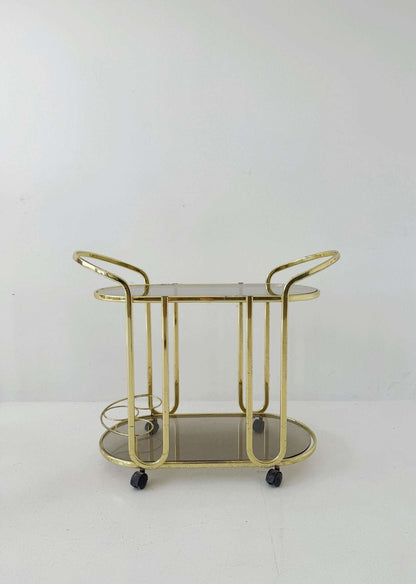 Italian Brass-Plated Metal and Smoked Glass Serving Cart, 1970s