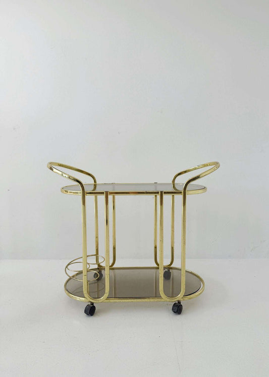 Italian Brass-Plated Metal and Smoked Glass Serving Cart, 1970s