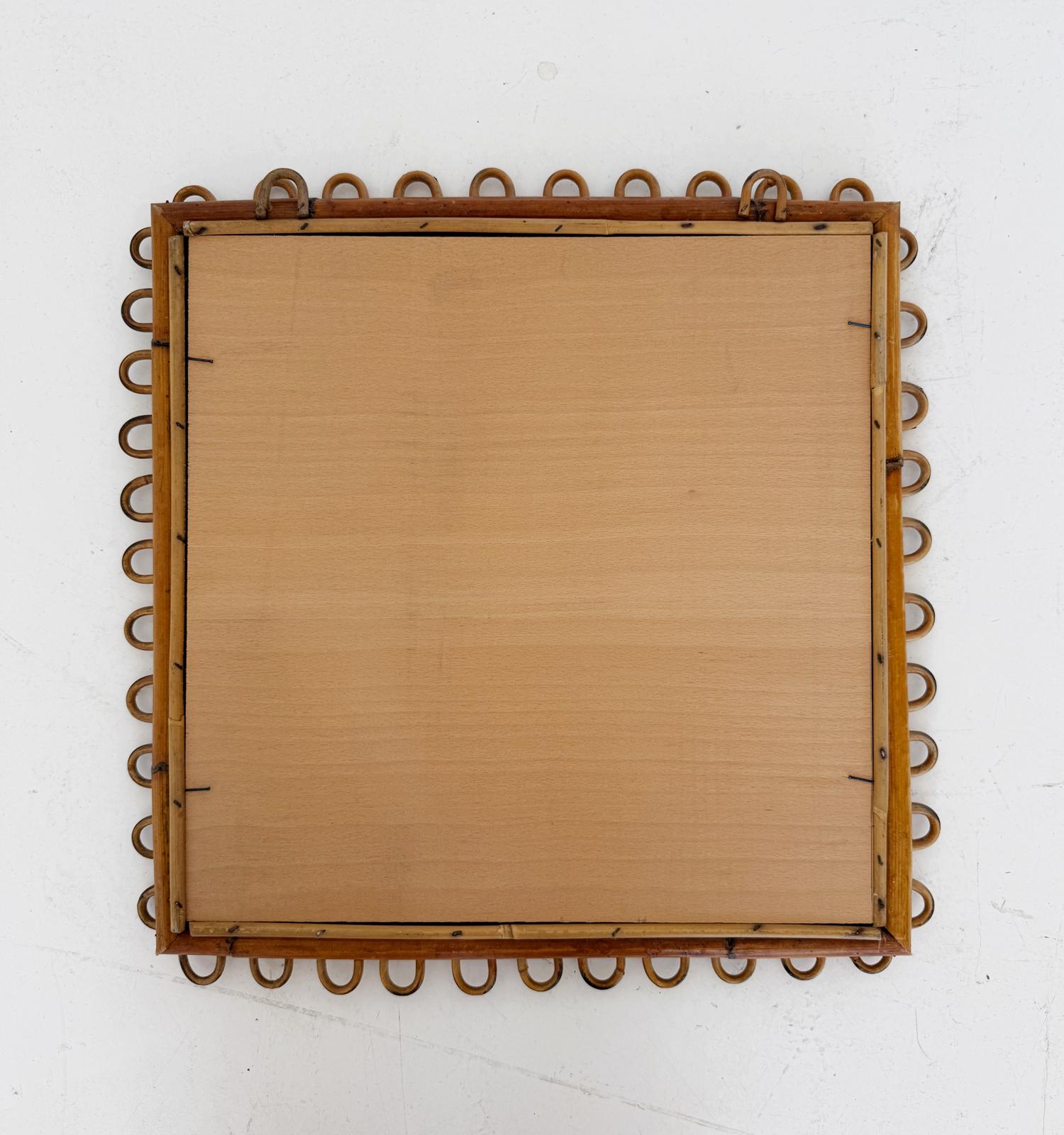 Specchio da parete in bambù e rattan, anni '60