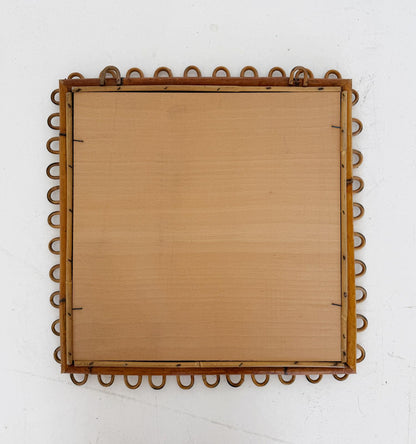 Specchio da parete in bambù e rattan, anni '60
