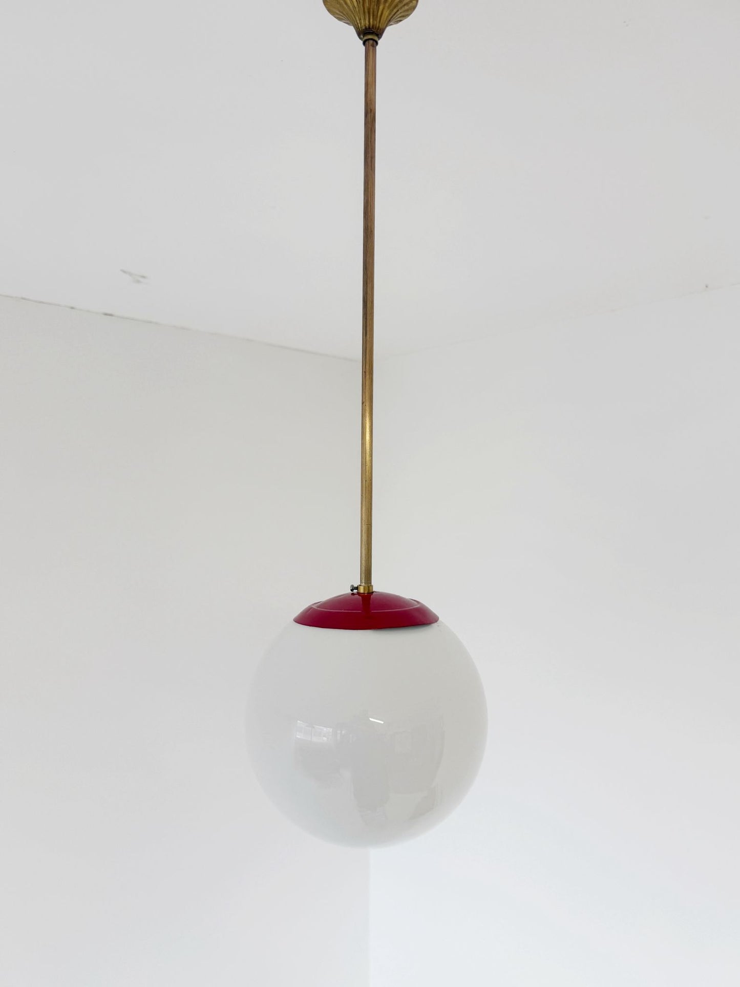 Opal glass and brass pendant lamp, Italy, 1950s–60s