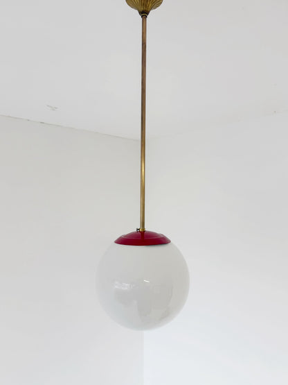 Opal glass and brass pendant lamp, Italy, 1950s–60s