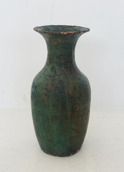 Turquoise papier-mâché vase with butterfly
